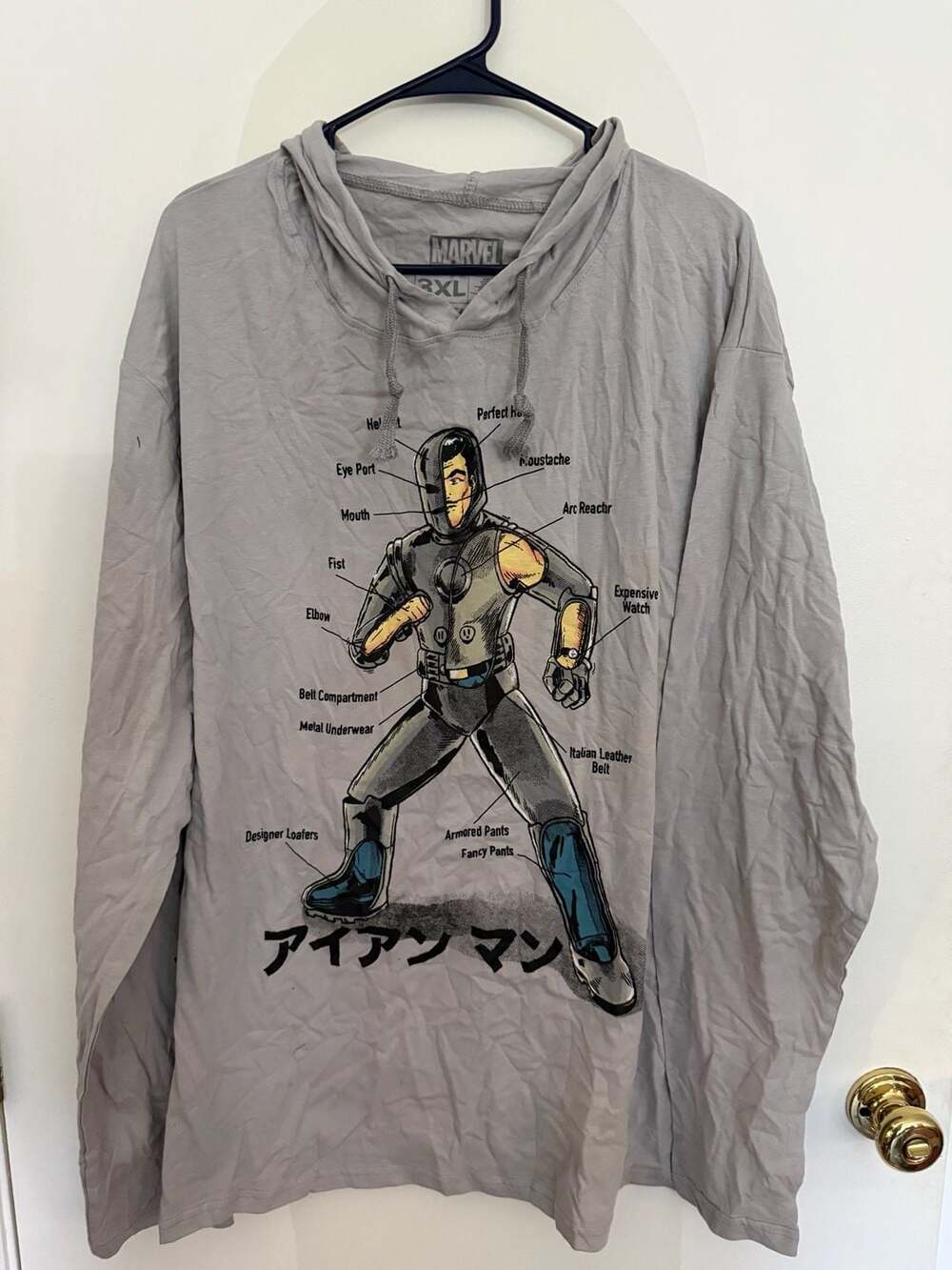Marvel Iron Man Anatomy Graphic Lightweight Hoodie Gray 3XL